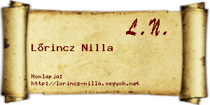 Lőrincz Nilla névjegykártya